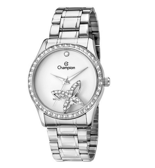 Relógio Champion Feminino C/ Strass Ch25892q Prata