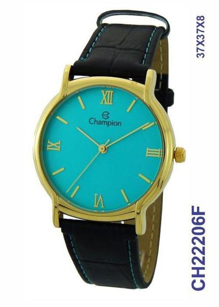 Relógio Champion Feminino CH22206F Couro Preto Dourado Azul