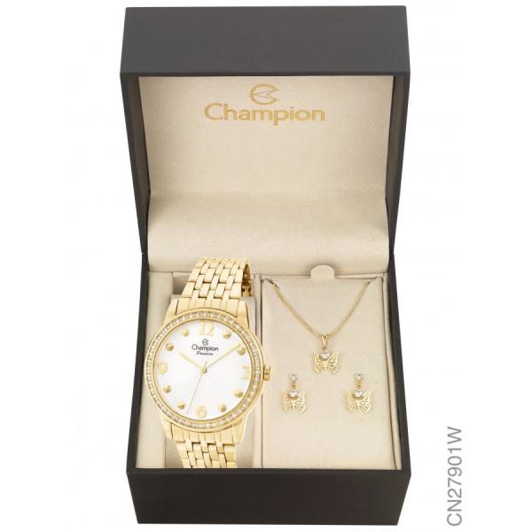 Relógio Champion Feminino Cn27901w + Conjunto de Colar e Brincos