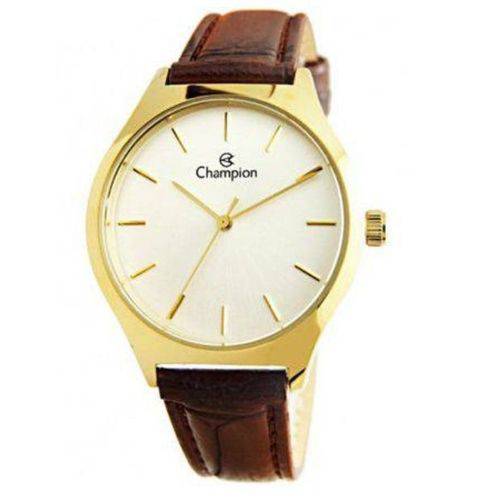 Relógio Champion Feminino Cn28295s Couro Metal Dourado Marrom