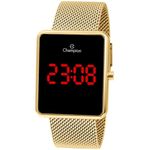 Relógio Champion Feminino Digital Lcd Dourado Quadrado Ch40080v