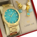 Relógio Champion Feminino Dourado Azul CN29276Y prova d'água + PULSEIRA BERLOQUE + 1 ano de garantia