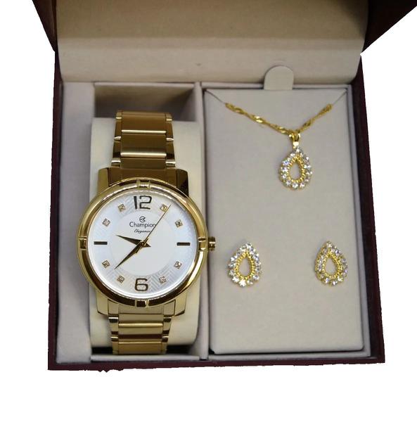 Relogio Champion Feminino Dourado Cn25252w + Pulseira Berloque