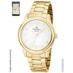 Relógio Champion Feminino Dourado Cn26804w + Colar Brincos