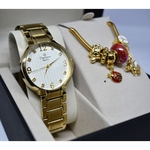 Relogio Champion Feminino Dourado Cn26831w + Pulseira Berloque