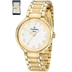 Relógio Champion Feminino Dourado CN26395W colar e brincos