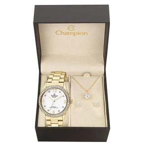 Relogio Champion Feminino Dourado Cn28893W e Colar e Brincos