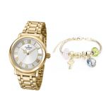 Relógio Champion Feminino Dourado Cn29936s + Pulseira Berloque