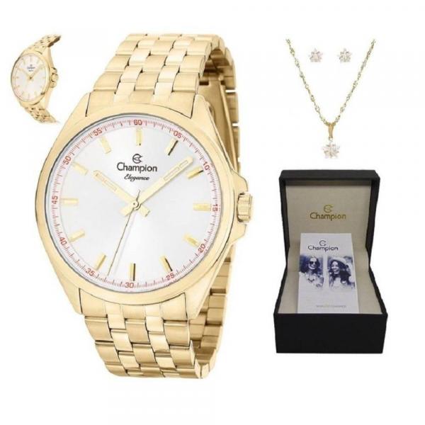Relógio Champion Feminino Dourado com Kit Folheado Cn27705w