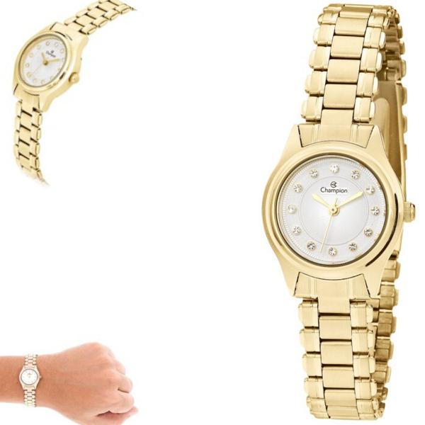 Relógio Champion Feminino Dourado com Strass Pequeno Ch24982h