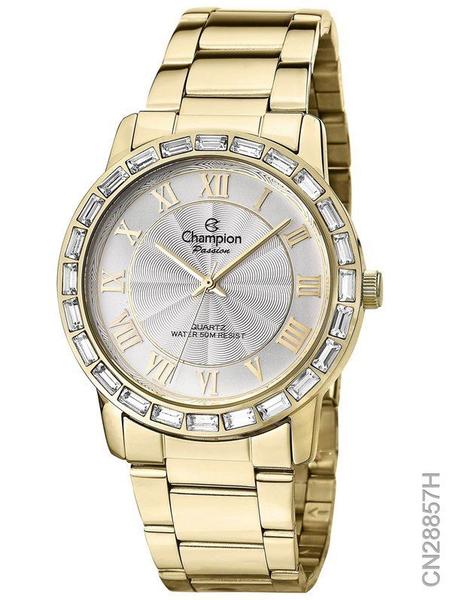 Relógio Champion Feminino Dourado Cristais Aro Cn28857h