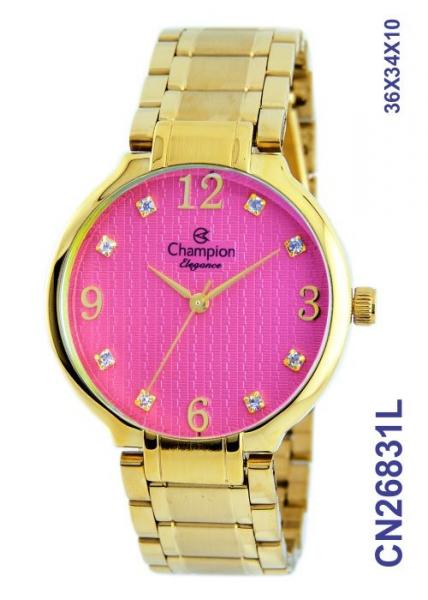 Relogio Champion Feminino Dourado Fundo Rosa CN26831L