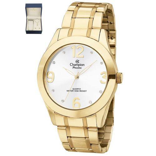 Relogio Champion Feminino Dourado Grande Ch24268d + Kit Semi Joia