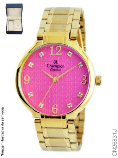 Relógio Champion Feminino Dourado + Semi Joias Cn26831j Rosa