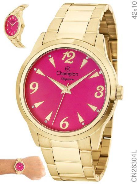 Relogio Champion Feminino Dourado Visor Rosa Cn26304l