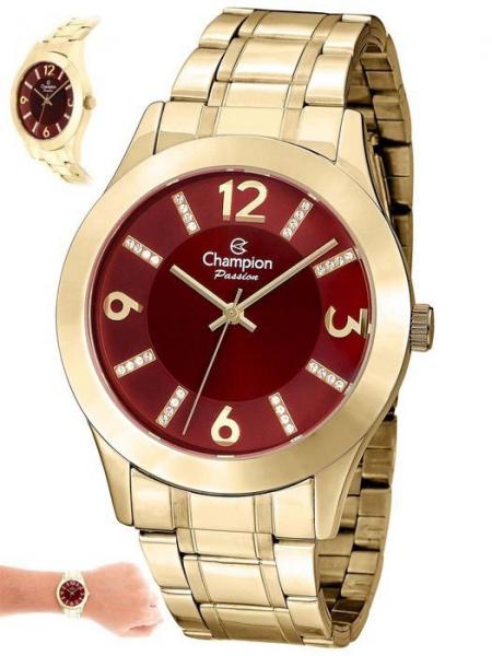 Relogio Champion Feminino Dourado Visor Vermelho - CN28713I