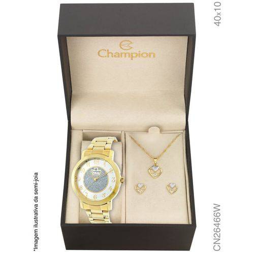 Relógio Champion Feminino Elegance Cn26466w + Kit Bijuteria