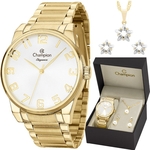 Relógio Champion Feminino Elegance Dourado CN27652W + Kit Colar e Brincos