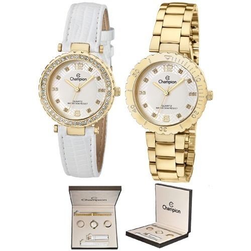 Relogio Champion Feminino Fashion Dourado Cn29203h + Kit Semijoia