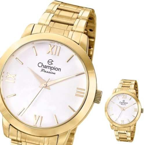 Relógio Champion Feminino Grande Dourado P/ D'água Cn28704h