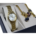 Relogio Champion Feminino Pequeno Dourado Ch24900w + Pulseira Berloque