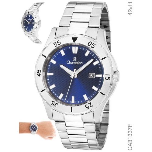 Relógio Champion Feminino Prata Fundo Azul Aço Ca31337f