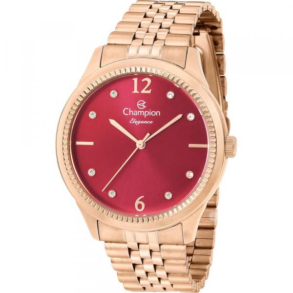 Relógio Champion Feminino Rosê Elegance CN25770I Analógico 5 Atm Cristal Mineral Tamanho Grande