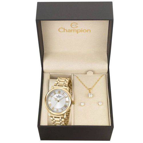 Relógio Champion Kit Feminino Aço Semijóia Cn29936w
