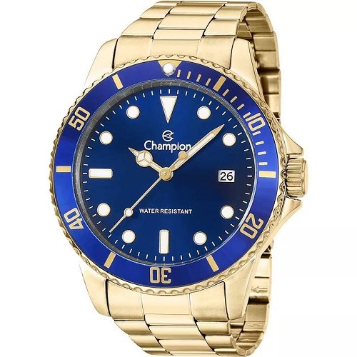 Relógio Champion Masculino Analógico Dourado e Azul Calendário CA31266Z