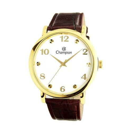 Relógio Champion Masculino Analógico Dourado Pulseira Couro Marrom Cn20659b