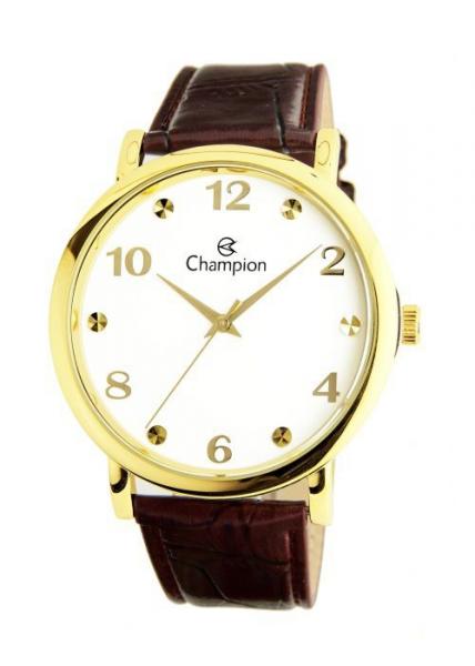 Relógio Champion Masculino Analógico Dourado Pulseira Couro Marrom CN20659B