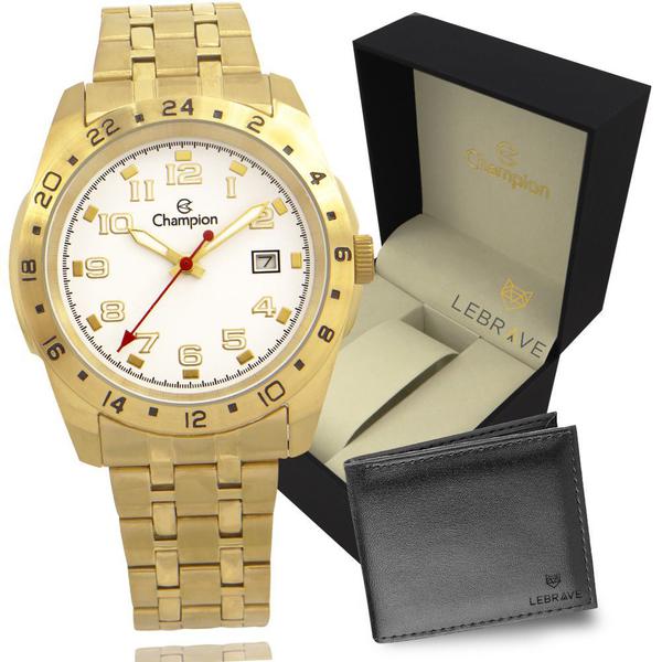 Relógio Champion Masculino Dourado Ouro Prova D'água com 1 Ano de Garantia e Carteira CA31346H