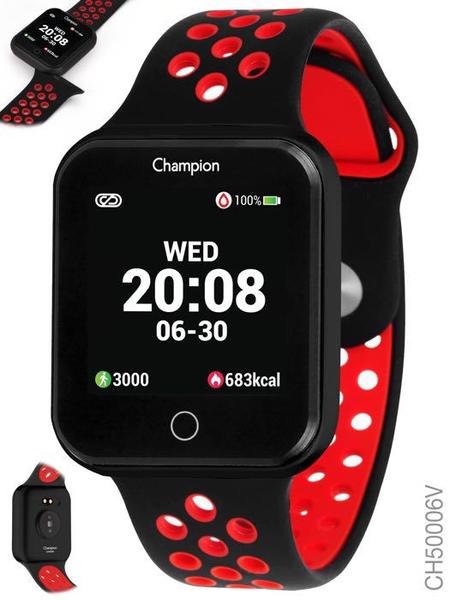 Relógio Champion Smartwatch Bluetooth 4.0 Preto Ch50006v Pulseira Preto e Vermelha