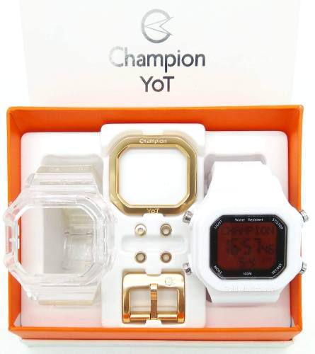 Relógio Champion Yot Unissex Troca Pulseira Branca Transparente Fundo Vermelho Cp40180x-93038