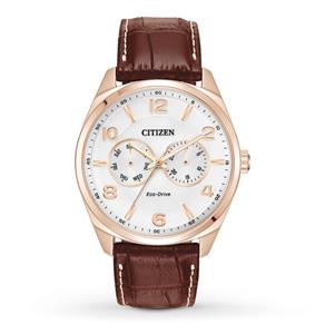 Relógio Citizen Dress Eco-Drive Caixa em Aço Inoxidável Pulseira de Couro Marrom Resistência à Água100 Metros