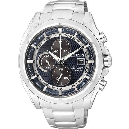 Relógio Citizen Eco-Drive Cronógrafo Titânio Ca0550-52l/Tz20377f Azul