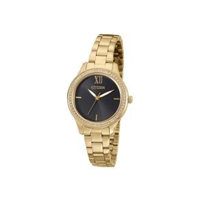 Relogio Citizen Feminino Dourado Fundo Preto com Pedras