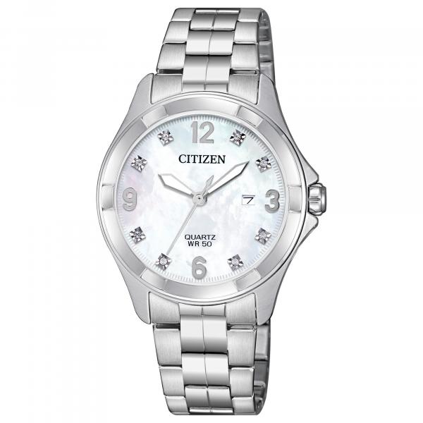 Relogio Citizen Feminino Prata com Pedras e Calendário