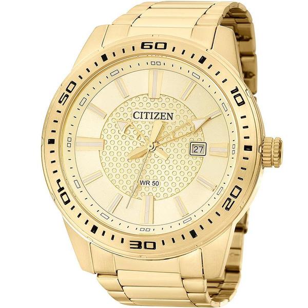 Relógio Citizen Masculino Dourado TZ20493G Analógico 5 Atm Cristal Mineral Tamanho Grande