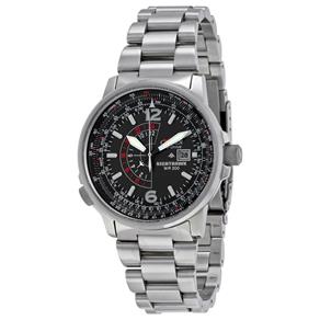 Relógio Citizen Nighthawk Eco-Drive Pilot Pulseira em Aço Inox Cronógrafo Resistente à Água