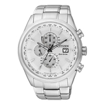 Relógio Citizen TZ30302K Eco-Drive cronógrafo masculino prata mostrador branco