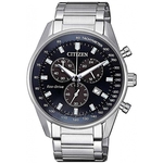 Relógio Citizen TZ20742F Eco-Drive cronógrafo masculino prata mostrador azul