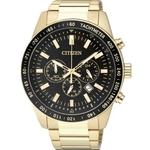 Relógio Citizen TZ30802U cronógrafo masculino dourado mostrador preto