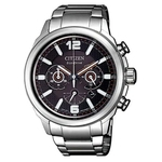 Relógio Citizen TZ20911T Eco-Drive cronógrafo masculino prata mostrador preto