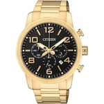 Relógio Citizen TZ20297U cronógrafo masculino dourado mostrador preto