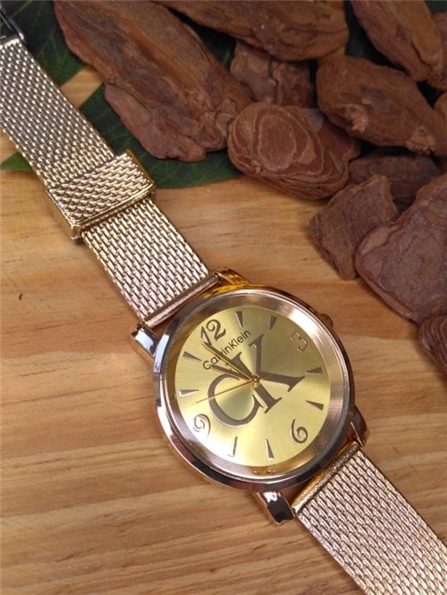 Relógio Ck Pulseira Silicone Dourado 6457