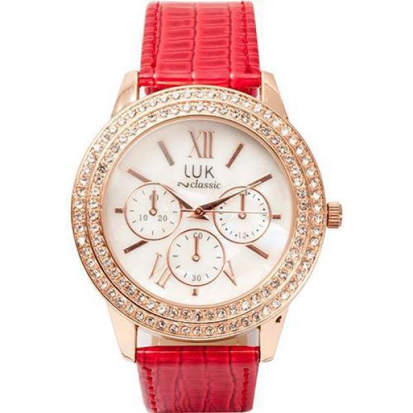 Relógio Clássico Feminino com Pulseira de Couro - Vermelho - *Ctmd Ti