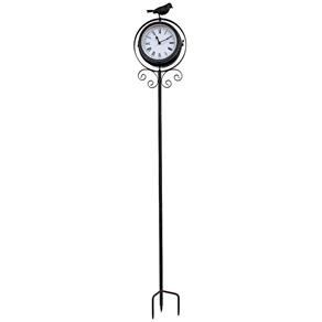 Relógio com Termômetro e Estaca Pássaro Greenway - 110x20 Cm