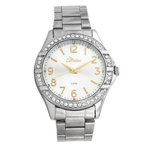 Relógio Condor Analógico Strass Feminino Casual Co2035kut/3k Prata