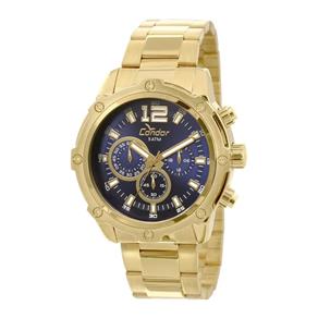 Relogio Condor Dourado New Masculino Fundo Azul Covd54ae/4a